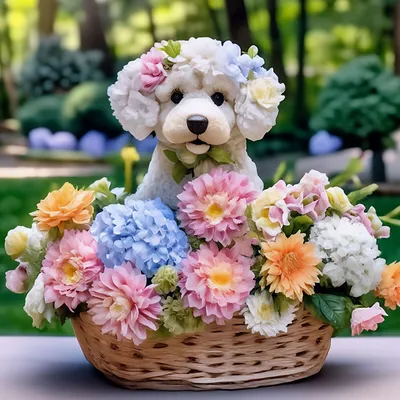 Милая собака с цветами на белом фоне. Празднование Дня святого Валентина ::  Стоковая фотография :: Pixel-Shot Studio