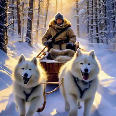 Хаски - ездовые собаки севера Сибири» — создано в Шедевруме