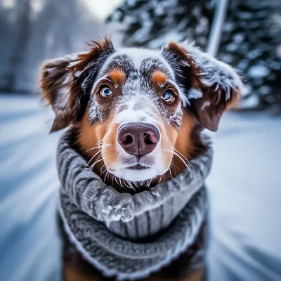 Собака зимой, красиво, мило, уютно, …» — создано в Шедевруме