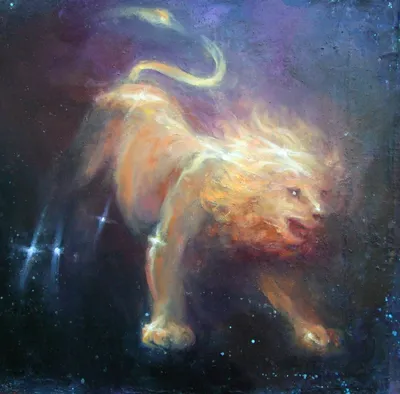 Величественное созвездие льва ревет с космической силой, его небесная грива  излучает звездную пыль, внушая трепет среди далеких звездных цивилизаций,  генерирующая иллюстрацию ai | Премиум Фото