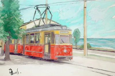 Старый трамвай 50 годов в Москве, …» — создано в Шедевруме