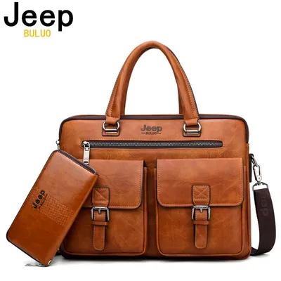 JEEP BULUO's High Quality Men's Leather Laptop Bag and Wallet
