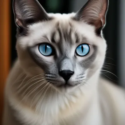 Сиамский тайский кот внимательно смотрит в сторону. Портрет кота с голубыми  глазами . стоковое фото ©detry.yandex.ru 171854166
