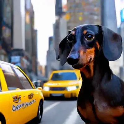 Собака такса водит машину такси» — создано в Шедевруме