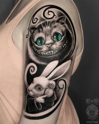 Татуировка мужская акварель на груди чеширский кот - мастер Евгения Шмидт  5728 | Art of Pain