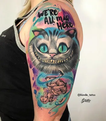 татуировка женская фентези на спине чеширский кот 1742 | Art of Pain
