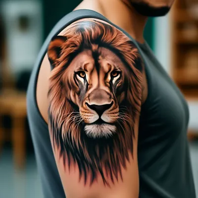 Татуировка мужская реализм на предплечье лев с зелеными глазами - мастер  Слава Tech Lunatic 4334 | Art of Pain
