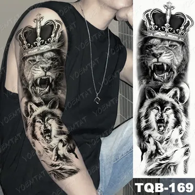 Водостойкая Временная тату-наклейка «Лев с короной», тату-наклейки флэш-тату,  искусственные татуировки для девочек и женщин | AliExpress