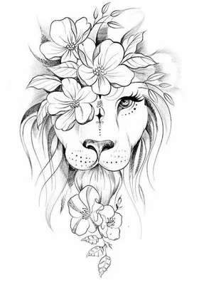 Эскиз львица с цветами - 59 фото