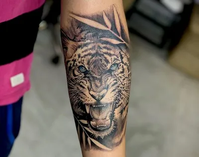 Татуировка мужская реализм на плече тигр 3352 | Art of Pain