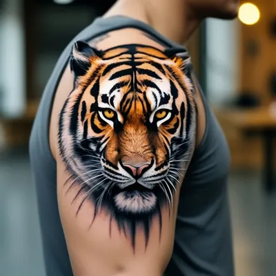 Тату тигра на мужском плече в …» — создано в Шедевруме
