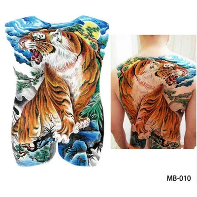 Водонепроницаемая Временная тату-наклейка с изображением тигра, животных,  поддельные тату, флэш-тату, большие руки на спине, татуировки для женщин,  мужчин и девочек | AliExpress