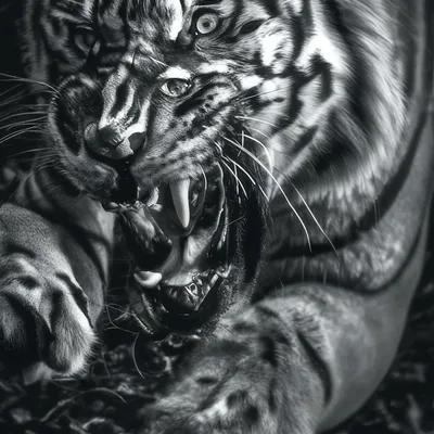 Взорвать черный и белый тигр ревя с отображением зубов рта открытым  Стоковое Изображение - изображение насчитывающей черный, глаза: 202227037