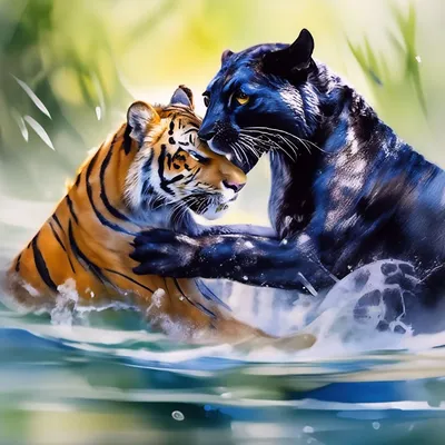 Тигр и Черная пантера резвятся в …» — создано в Шедевруме