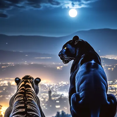 Тигр и черная пантера любуются …» — создано в Шедевруме