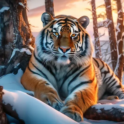 Картинка тигр Лежит смотрит животное