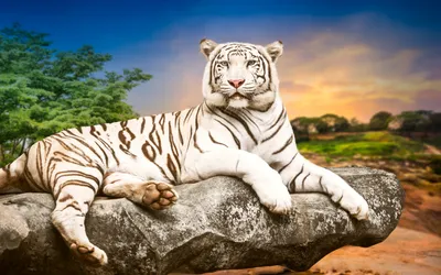 Красивый милый тигр лежит на бревне…» — создано в Шедевруме