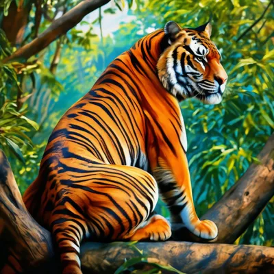 Бенгальский Тигр На Дереве Дикой Природы Выстрел — стоковые фотографии и  другие картинки Тигр - iStock