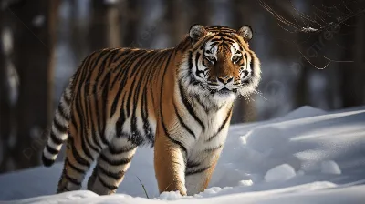 Картинка Тигры Снег Животные