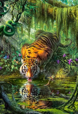 Картина на холсте \"Тигр в воде\"