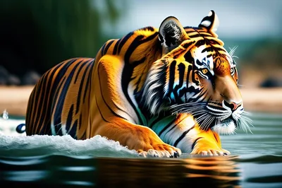 Кпн-164 Картина по номерам на картоне 20*28,5 см \"Тигр у воды\"