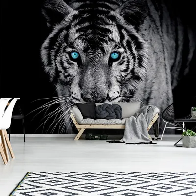 Тигр с голубыми глазами и огнем на лице | Премиум Фото
