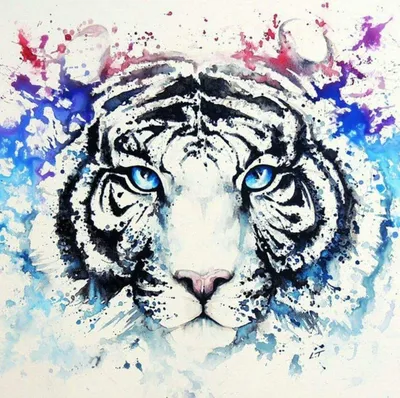 Татуировка мужская реализм на голени тигр с голубыми глазами - мастер  Александр Pusstattoo 2995 | Art of Pain