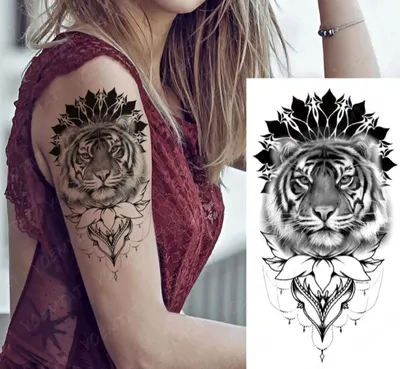 Татуировка мужская графика на голени тигр 2636 | Art of Pain