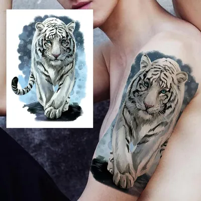 Купить Реалистичная голова тигра, временные татуировки для мужчин,  мальчиков, взрослых, поддельные компас, Лев, Сова, лиса, татуировка,  наклейка, перенос воды, боди-арт, татуировки | Joom