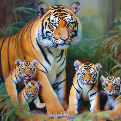 Картина на холсте \"Тигрица и тигренок\"