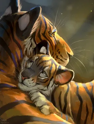 Тигрица и тигренок рисунок - 75 фото