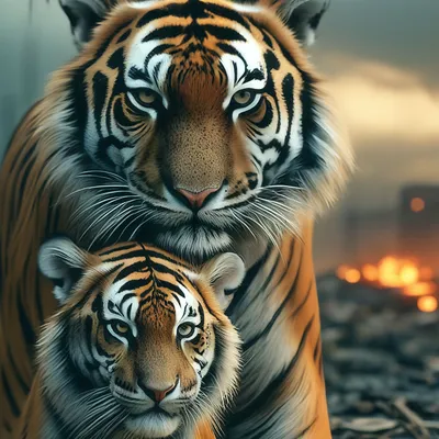Однажды в лесу семья тигров спасла жизнь маленькому тигренку, который стал  им настоящим другом» — создано в Шедевруме