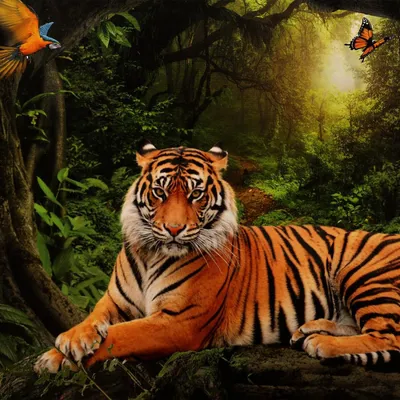 Тигр в джунглях | Купить панно «Тигр в джунглях» из янтаря — UKRYANTAR