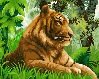 Кпн-137 Картина по номерам на картоне 20*28,5 см \"Тигр в джунглях\"