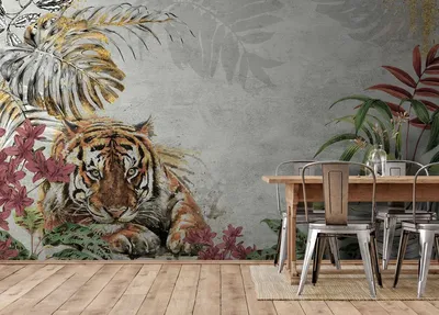 Тигр в джунглях утро стоит возле …» — создано в Шедевруме