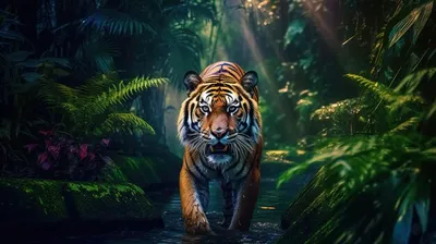 Тигр в зимнем лесу с тигрицей» — создано в Шедевруме