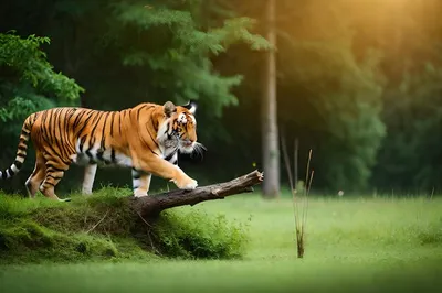 Тигр в лесу с зелеными растениями | Премиум Фото