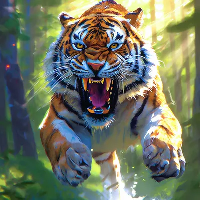 Тигр в прыжке - 71 фото
