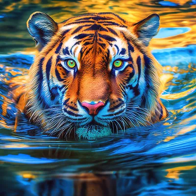 Картина Тигр в воде. Размеры: 50x60, Год: 2023, Цена: 33800 рублей Художник  Зайцева Юлия Андреевна