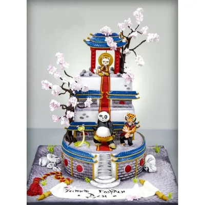Детский торт для мальчика \"Храм воинов. Кунг фу Панда\" можно заказать по  отличной цене от 3850.00 рублей