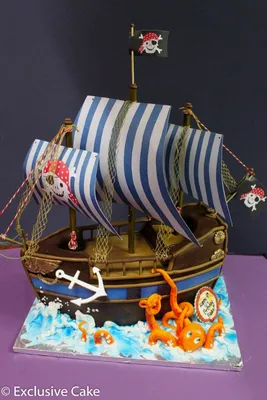 Торт пиратский корабль №00859 купить в Москве по низкой цене | Кондитерская  Тортольяно