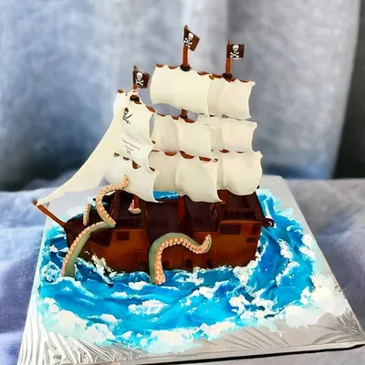 Торт на 7 лет пиратский корабль (105) - купить на заказ с фото в Москве