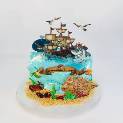 Пиратский торт для мальчика с пряниками и картой