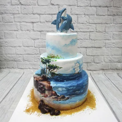 Торт \"Влюбленные дельфины\" Свадебный торт на заказ заказать с доставкой в  СПБ