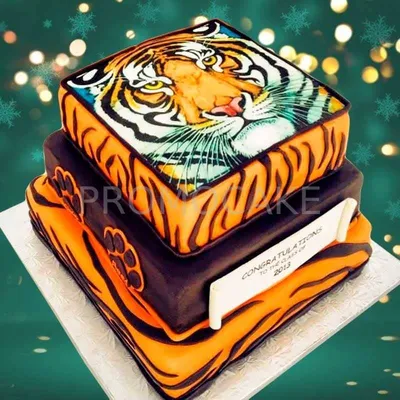Торт с золотым тигром на 30 лет 05062120 стоимостью 22 750 рублей - торты  на заказ ПРЕМИУМ-класса от КП «Алтуфьево»