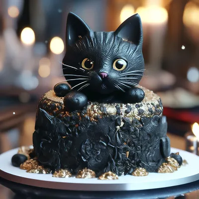 Торт в виде чёрного кота, 5d…» — создано в Шедевруме