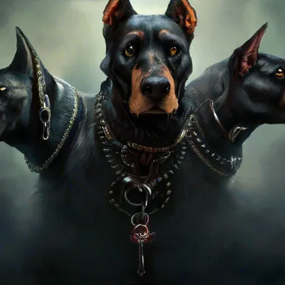 Цербер, двухголовая собака, смотрят в…» — создано в Шедевруме