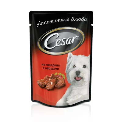 Влажных корм для собак CESAR, два вкуса, желе и ломтики в соусе, (набор  28шт) пауч - интернет-магазин «Pet Team»
