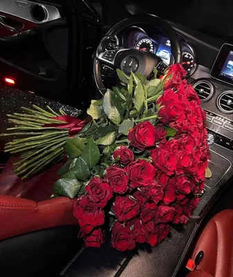 RED ROSES IN THE MERCEDES | Red roses, Luxury flowers, Night flowers