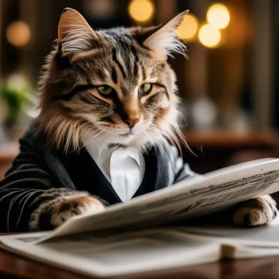 Умный кот читает газету, , эстетично…» — создано в Шедевруме